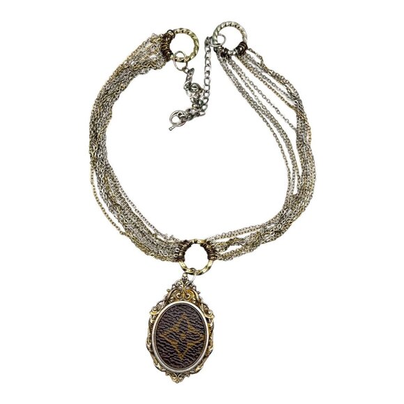Custom Made Lux Pendant Upcycled w/ Vintage Layered Mixed Metals Chain Necklace - Picture 3 of 8